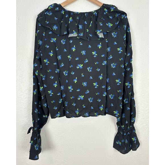 We Wore What Black Floral Ruffle Blouse NWT Size Medium - Picture 4 of 5